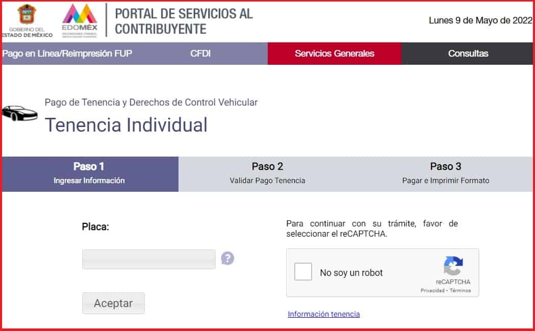 Formato de pago de tenencia estado de mexico